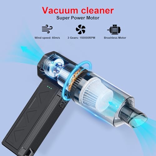 Compressed Air Duster&Vacuum Cleaner, 3-in-1 150000RPM Cordless Air Blower