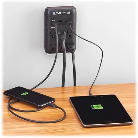 Eaton Tripp Lite SK60CB Wall Surge Protector Power Strip & USB Wall Charger, 6-Outlet Extender, 1 USB-C + 2 USB Ports, 1080 Joules, Multi-Plug Outlet Splitter, Black, Lifetime Manufacturer's Warranty