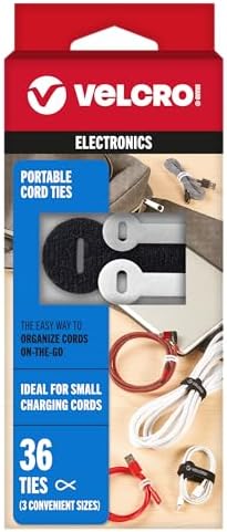 VELCRO Brand Portable Cord Organizer Ties | Organize Headphone Wires, Charging Cables, Power Cords in Backpacks Briefcases and Travel Bags | 3 Sizes and Colors, 36 pc Bulk Pack, 36pk Cord Ties