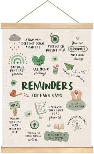 Reminders for Hard Days Inspirational Wall Art, 14x18.5 Inch Linen Canvas Wall Hanging Poster，Positive Quotes Mental Health Motivational Poster for Classroom, Office, Therapy, or Home Decor (BG802)
