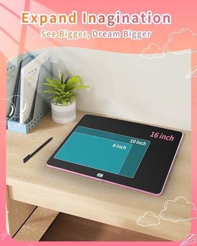 Rechargeable LCD Writing Tablet for Kids, 16 Inch Colorful Drawing Tablet, Educational Toddler Drawing Pad, Reusable Learning Toys for Kids (Ages 3-12), Ideal Gift for Christmas Birthday (Pink)
