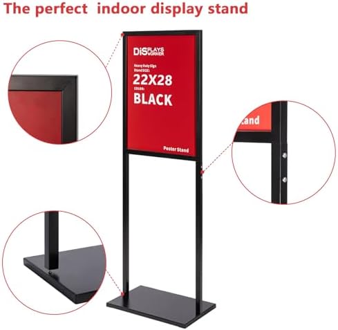 DISPLAYSWORKER Sign holder floor stand, heavy Duty Pedestal poster banner stand for display,22×28 inch slide-in double sided poster sign holder floor standing for board Display (Black, 22×28)