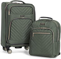 Kenneth Cole REACTION Chelsea 2-Piece Bundle - 20" Chevron Expandable 8-Wheel Carry-On Suitcase & Matching 15" Laptop Backpack, Olive