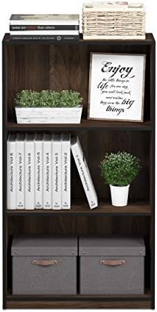 Furinno Basic 3-Tier Book Shelf with Open Shelves, Columbia Walnut
