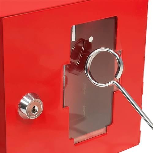 Barska Red Key Lock Breakable Glass Window Alarm Emergency Key Storage Lock Box with Attached Hammer for Home and Business