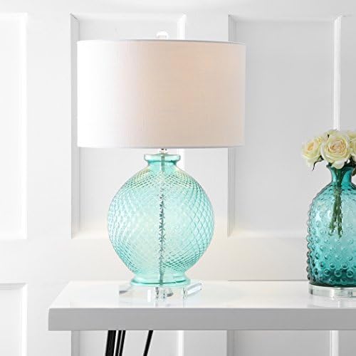 JONATHAN Y Estelle 26" Aqua Diamond-Etched Glass Crystal Table Lamp