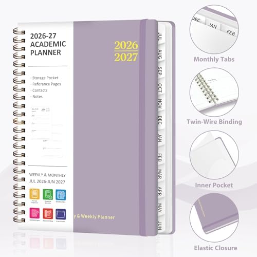 Planner 2026-2027, Weekly and Monthly Academic Planner, July 2026 - June 2027, Hardcover Calendar Agenda Book for School Year Planning, School Supplies for Teacher and Student, A5(6.3'' x 8.5'')