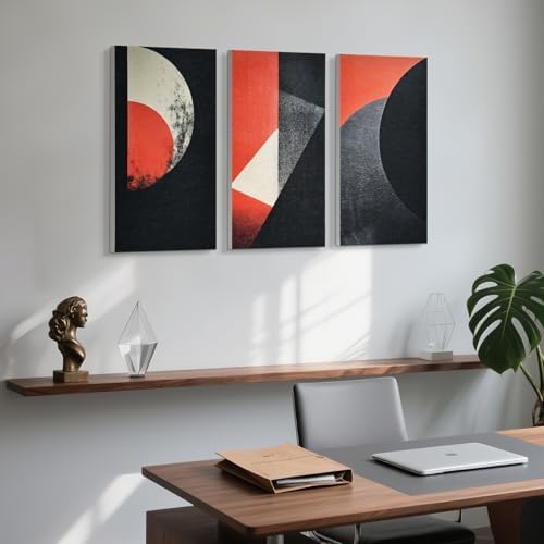 UMIACOUSTICS 3 Pcs 0.7Inch Thick Art Acoustic Panels,Decorative Acoustical Wall Panels, Sound Absorbing Art Panels for Home, Office, Hotel, Vermilion-Trace