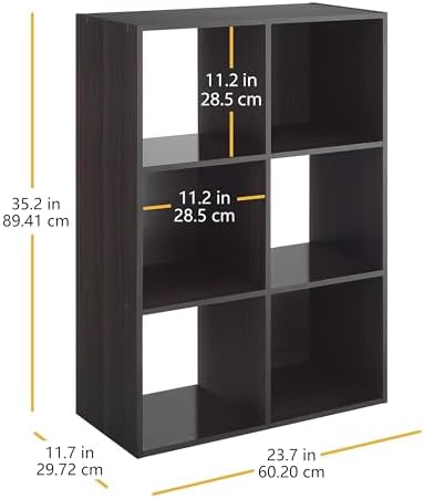 Whitmor 6 Cube Bookcase, 3 Tier Stackable MDF Bookself, Open Storage Display Organizer, Storage Cabinet for Living Room, Bedroom, Home, Office, 23.7" L x 11.7" W x 35.2" H, Espresso