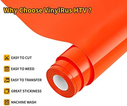 VinylRus Heat Transfer Vinyl, Orange, 12" x 20ft