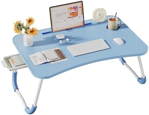 Lap Desk Bed Trays for Eating and Laptops Breakfast in Bed Tray for Sofa/Couch/Study/Reading/Writing with Cup Holder/Drawer On Low Sitting Floor Large Portable Foldable (Blue)
