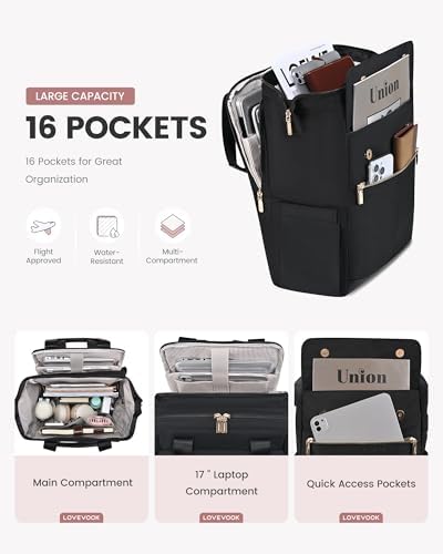 LOVEVOOK 17.3 Inch Laptop Backpack for Women, Large Capacity Travel Backpack with Organizer Bag, Waterproof Carry on Backpack Work Bag with USB Port, Teacher Nurse Backpack Purse, 2PCS