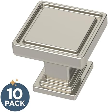 Franklin Brass 10 Pack Polished Nickel Cabinet Knobs 1 inch (25mm) Kitchen Cabinet Handles and Drawer Knobs for Cupboards, Dressers, Furniture, Bathroom Vanity |Recessed Square