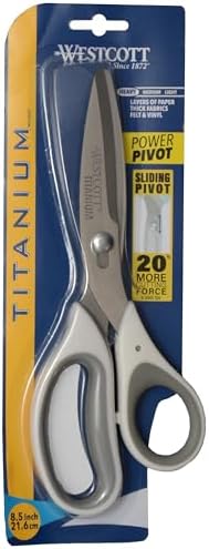 Westcott 8.5" Power Pivot Titanium Bonded Soft Handle High-Leverage Crafting and Fabric Scissors, White