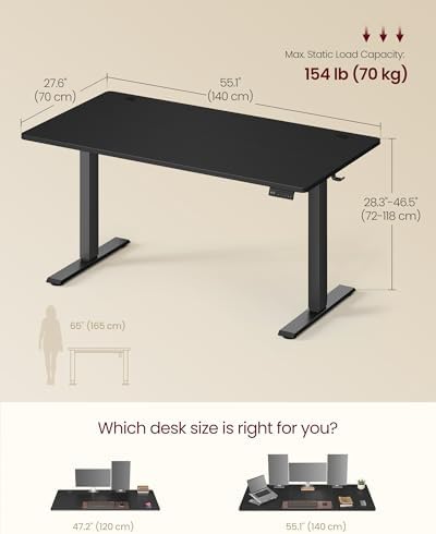 VASAGLE Electric Standing Desk, Height Adjustable, 55.1 x 27.6 Inches