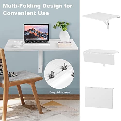 COSTWAY Wall Mounted Folding Table, 31.5" x 23.5" Drop-Leaf Floating Writing Desk for Small Spaces, Space-Saving Fold Down Laptop Workstation for Kitchen, Bedroom, Laundry Room, Study Room (White)