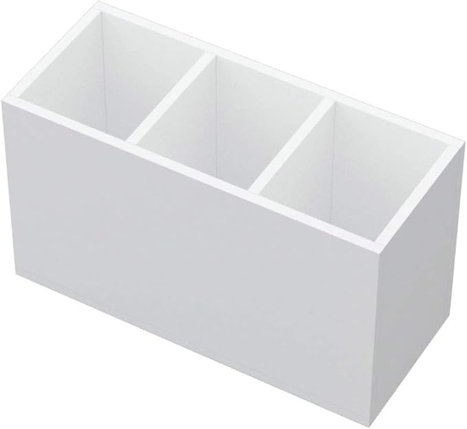 NIUBEE Acrylic Pen Holder 3 Compartments, White Pencil Organizer Cup for Countertop Desk Accessory Storage | Scratch-resistant thick acrylic with 3 slots for pens, pencils, makeup brushes, office, vanity and school use