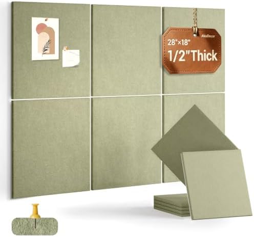 28" x 18" Felt Bulletin Board Tiles 1/2" Thick, Sage Green