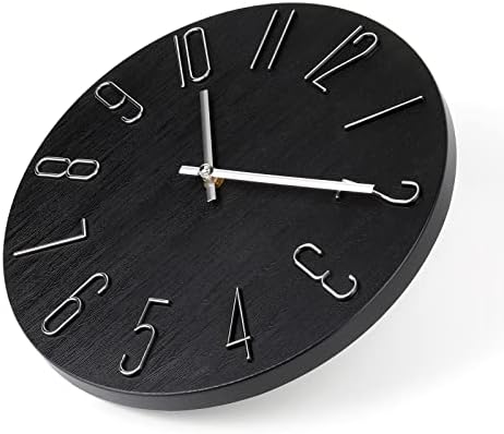 jomparis Black Wall Clock Modern Style Plastic Wooden Wall Clocks Decor 12 Inch Silent Non-Ticking for Office Home Bedroom