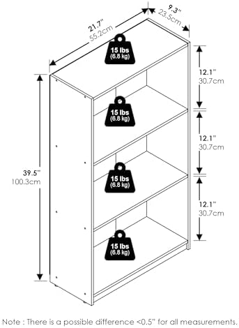 Furinno Basic 3-Tier Book Shelf with Open Shelves, White