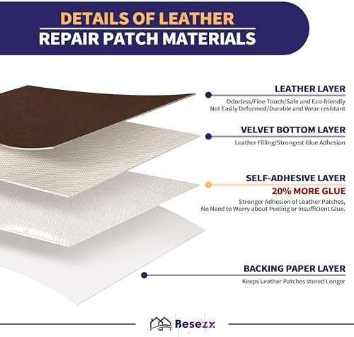 Besezx Leather Repair Patch Tape Kit, Self Adhesive Leather Repair for Furniture, Couch, Sofa, Car Seats,Office Chair,Vinyl Repair Kit.60inx16in