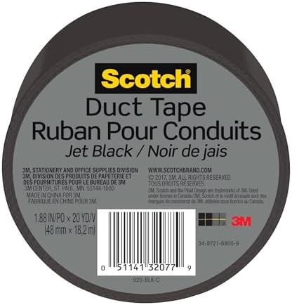 Scotch Duct Tape , 1.88 in x 20 yd, Jet Black, 6 Pack (920-BLK-C)