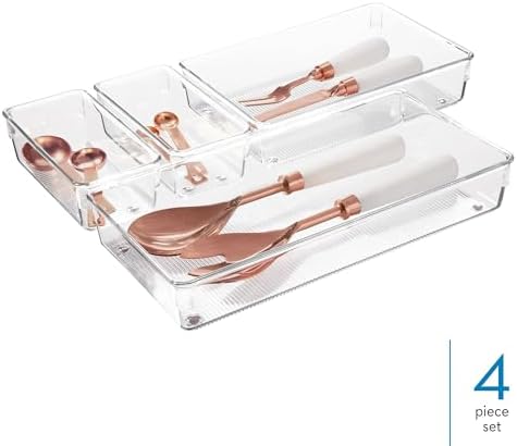 iDesign 4-Piece Kitchen Drawer Organizer Set, Clear