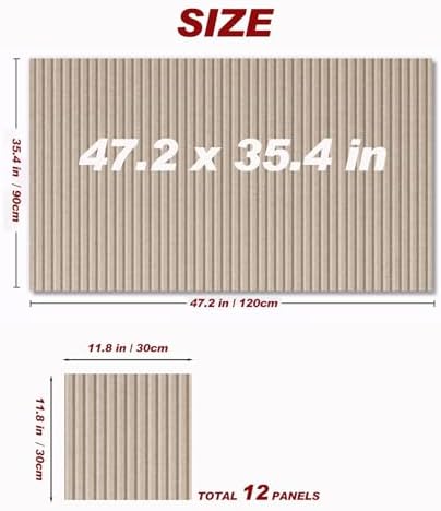 Large Felt Wall Tiles Cork Boards for Office Cubicle, 47"x35" Felt Bulletin Board Tiles Pin Board for Walls Home Decor, Noise Reduction Boards Panels for Photos Memos, 12-Pack, Dark Camel