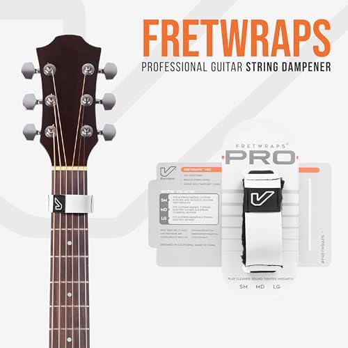 Gruv Gear Fret Wrap & Guitar Mute Pro, Fretwrap for Acoustic, Electric & Bass | String Dampener Recording, Tapping & Practice Accessory (1 Pack, Large White, Fits 6 String Bass, 8 String Guitar)