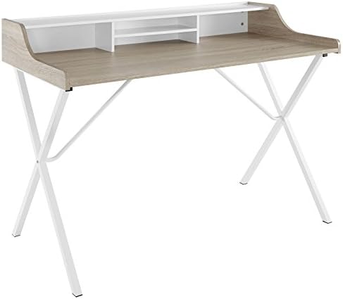 Modway Bin Contemporary Modern Writing Desk With Storage Cubbies in Oak