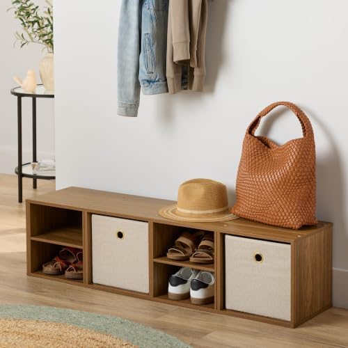 Vertical 4‑Cube Open Storage Bookcase, Warm Walnut Wood Grain for Home Storage