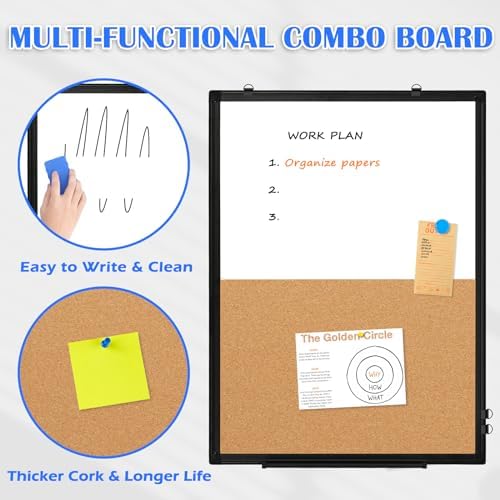 Magnetic Dry Erase White Board Cork Board Combo for Wall with Accessories