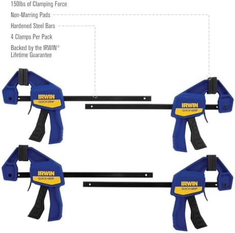 IRWIN Quick-Grip 1964758 One-Handed Mini Bar Clamp 4 Pack, 6", Blue
