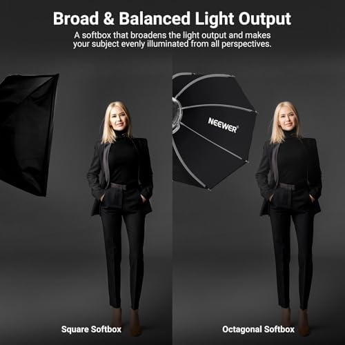 NEEWER Basics Octagonal Softbox Bowens Mount, 25.6" Quick Release Soft Box Lighting Set with Grid, Compatible with Aputure 150c Compatible with Godox SL60w, for FS300C FS150B HB80C CB200C Q6, NS63P