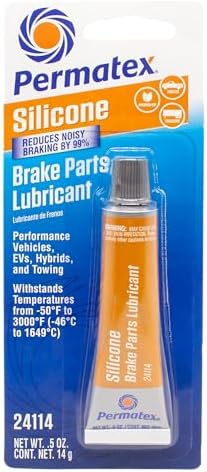 Permatex 24114 Silicone Brake Parts Lubricant, Eliminates Noisy Braking, Fortified with Ceramic Solids, Non-Melting Formula Compatible with Metal, Rubber & Plastic, .5 Fl Oz.