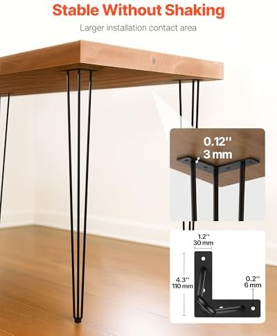 VEVOR Hairpin Table Legs 36 in Black Set of 4 Desk Legs 220 lbs Load Capacity Each Leg Hairpin Desk Legs 3 Rods for Bench Desk Dining End Table Chairs Carbon Steel DIY Heavy Duty Furniture Legs