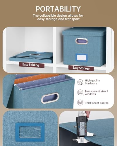 Oterri 2 Pack File Storage Organizer, Filing Box, Portable File Box with Lid, Fit for Letter/Legal File Folder Storage, Document Organizer, Dark-blue