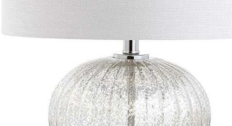 JONATHAN Y Judith Table Lamp Ribbed Glass 21", Mercury Silver/White