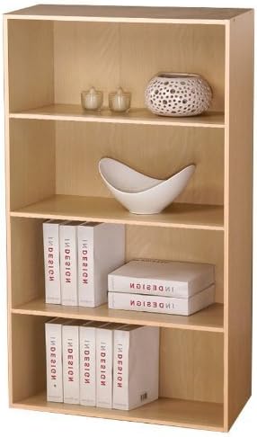 Furinno PASIR Book Shelf, 4-Tier Bookshelf, Bookcase with Open Shelf, 9.4 x 23.6 x 41.7, for Living Room, Bedroom, Home Office, Steam Beech
