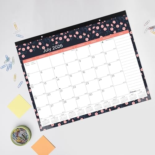 Blueline® Colorful Academic Monthly Desk Pad Calendar, 18 Months, July 2026 to December 2027, 22" x 17", Blossom Design (CA1716BD)