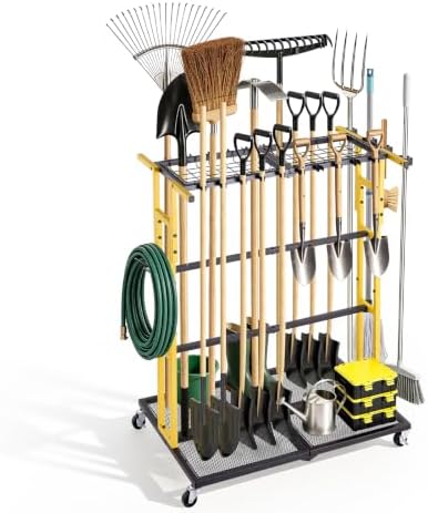 VEVOR Garden Tool Organizer with Wheels, Large Metal Garage Storage Rack