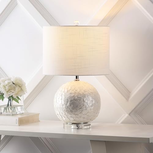 JONATHAN Y Zuri Table Lamp Capiz Seashell Sphere 23.5", Pearl White