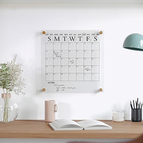 Martha Stewart Grayson 14" Acrylic Dry Erase Wall Calendar, Clear/Black