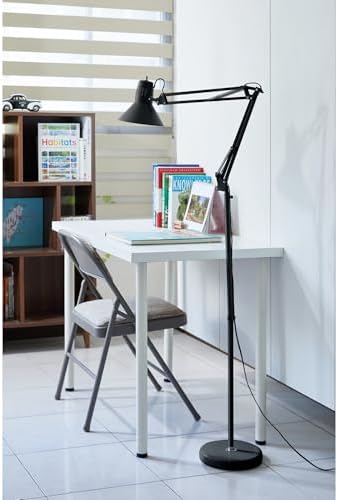Bostitch Office VLF100F Swing Arm Metal Floor Lamp, 72" Tall with Multi-Joint Adjustment, Includes Replaceable LED Bulb (VLF), Black