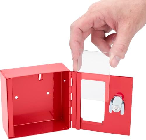 Barska Red Key Lock Breakable Glass Window Alarm Emergency Key Storage Lock Box with Attached Hammer for Home and Business