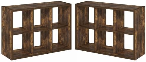 Furinno Cubicle Book Shelf Set of 2, 6-Cube Bookshelf, Amber Pine