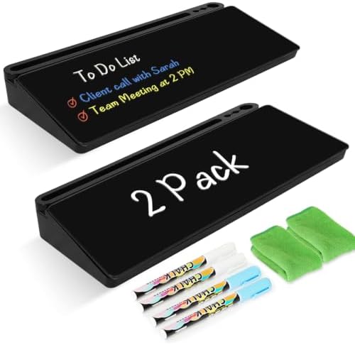 2 Pack Desktop Glass Whiteboard with Storage, Desk White Board Stand Black
