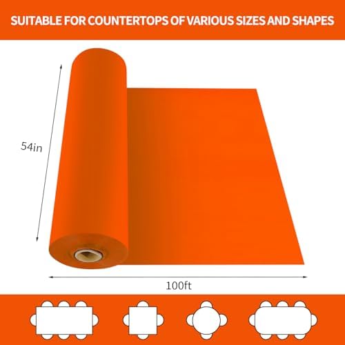 CXPSINC 54 Inch X 100 Feet Plastic Table Cover Roll Disposable Tablecloth with Slide Cutter for All Type/Shape Tables | Party, Banquet, Birthdays, Weddings(Orange, 100 Feet)