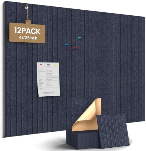 JBER Large Cork Board Alternative 48" x 36" - 12 Pack Self-Adhesive Felt Bulletin Board Tiles, Pin Board Vision Board for Walls, Office & Home Decor(Starlight Blue)