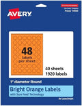 Avery Printable Round Labels, Sure Feed Technology, 1" Diameter, Bright Orange Labels, Print-to-the-Edge, Laser/Inkjet, 1,920 Total, Great for Price Stickers and Mailing Seals